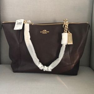Coach pebble leather Ava Chain tote oxblood